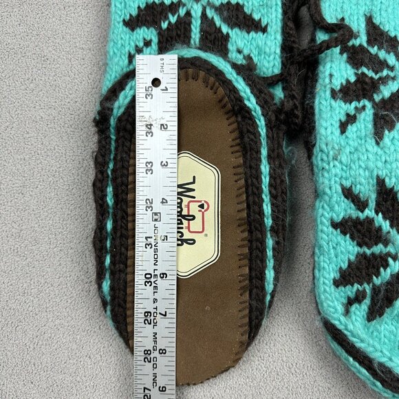 WOOLRICH Turquoise Snowflake CHALET SOCKS Slippers Hand Knit Women’s Small - Picture 3 of 4